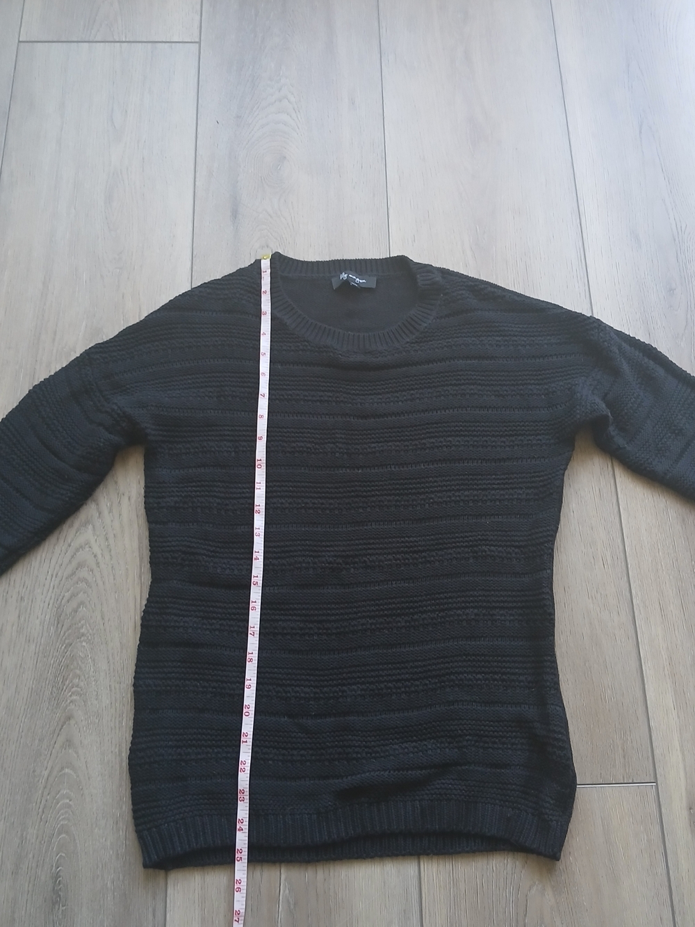 Lily Morgan Black Textured Knit Sweater Women Size M 3/4 Sleeve Crew Neck Casual - Picture 4 of 8